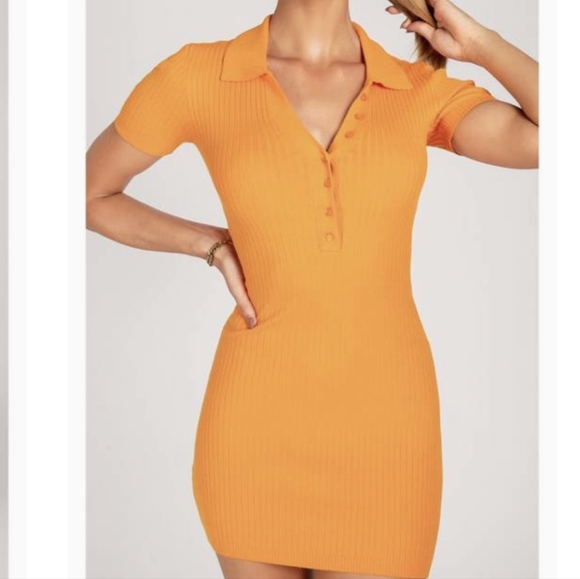 Meshki Dresses & Skirts - Meshki Esma Knitted Button Down Short Sleeve Mini Dress - Tangerine